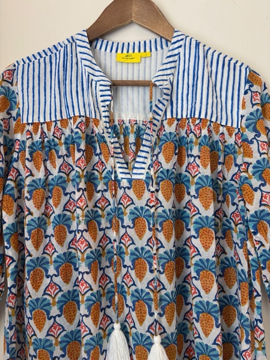 Roller Rabbit Serafina Block Print Fringe Tunic Top Small Swim Resortwear Summer - Picture 3 of 9